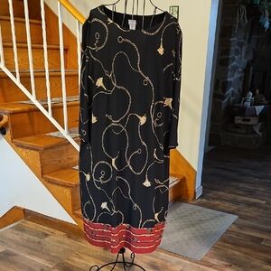 👗Chico's Black Dress with Gold and Red Accents